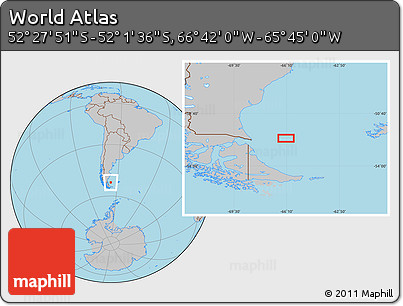 Gray Location Map of the Area around 52° 14' 43" S, 66° 13' 29" W