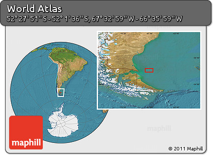 Satellite Location Map of the Area around 52° 14' 43" S, 67° 4' 29" W