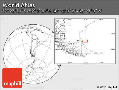 Blank Location Map of the Area around 52° 14' 43" S, 67° 55' 30" W