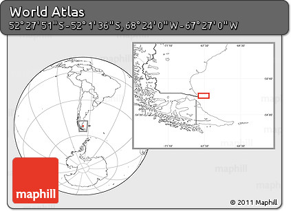 Blank Location Map of the Area around 52° 14' 43" S, 67° 55' 30" W