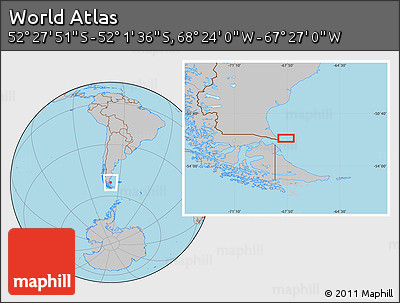 Gray Location Map of the Area around 52° 14' 43" S, 67° 55' 30" W