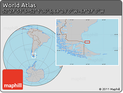 Gray Location Map of the Area around 52° 14' 43" S, 67° 55' 30" W