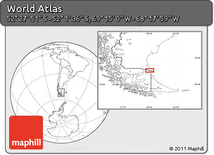 Blank Location Map of the Area around 52° 14' 43" S, 68° 46' 30" W
