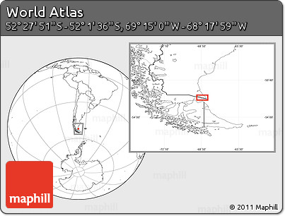 Blank Location Map of the Area around 52° 14' 43" S, 68° 46' 30" W