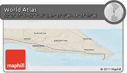Shaded Relief Panoramic Map of the Area around 52° 14' 43" S, 68° 46' 30" W
