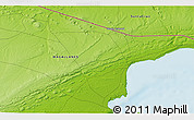 Physical 3D Map of the area around 52° 14' 43" S, 69° 37' 30" W