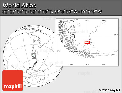 Blank Location Map of the Area around 52° 14' 43" S, 69° 37' 30" W