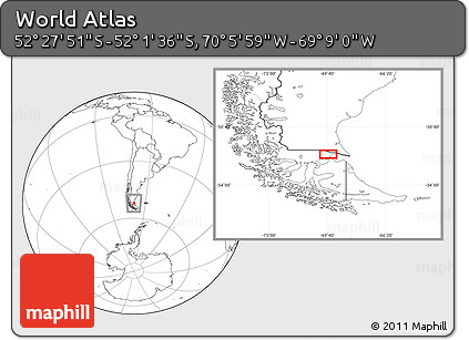 Blank Location Map of the Area around 52° 14' 43" S, 69° 37' 30" W