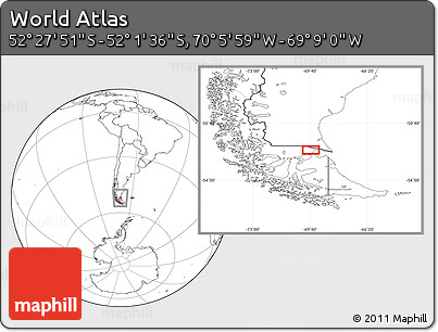 Blank Location Map of the Area around 52° 14' 43" S, 69° 37' 30" W