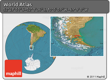 Satellite Location Map of the Area around 52° 14' 43" S, 69° 37' 30" W