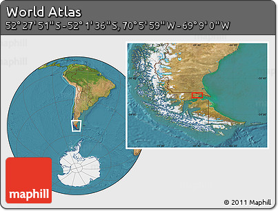 Satellite Location Map of the Area around 52° 14' 43" S, 69° 37' 30" W