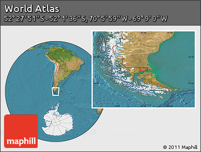 Satellite Location Map of the Area around 52° 14' 43" S, 69° 37' 30" W
