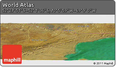 Satellite Panoramic Map of the Area around 52° 14' 43" S, 69° 37' 30" W