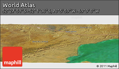 Satellite Panoramic Map of the Area around 52° 14' 43" S, 69° 37' 30" W