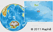 Physical Location Map of the area around 52° 14' 43" S, 70° 37' 30" E