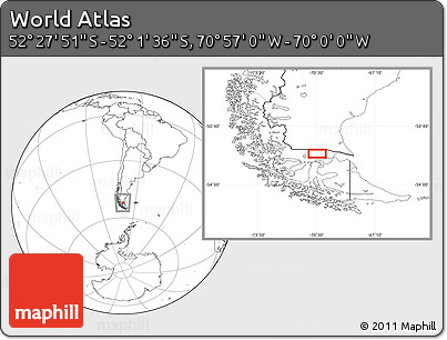 Blank Location Map of the Area around 52° 14' 43" S, 70° 28' 29" W
