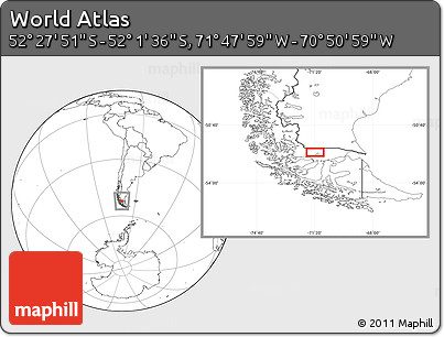 Blank Location Map of the Area around 52° 14' 43" S, 71° 19' 29" W