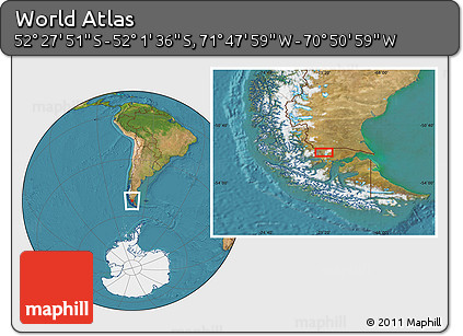 Satellite Location Map of the Area around 52° 14' 43" S, 71° 19' 29" W