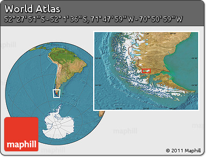Satellite Location Map of the Area around 52° 14' 43" S, 71° 19' 29" W