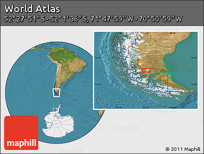 Satellite Location Map of the Area around 52° 14' 43" S, 71° 19' 29" W