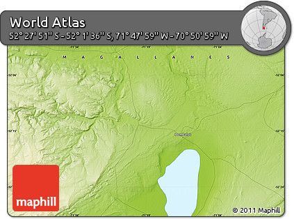 Physical Map of the Area around 52° 14' 43" S, 71° 19' 29" W