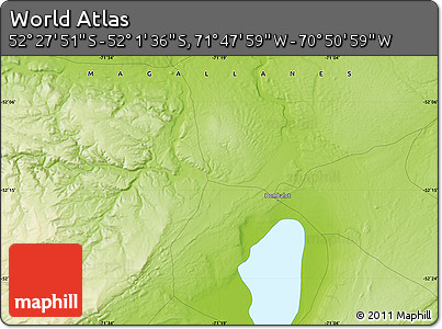 Physical Map of the Area around 52° 14' 43" S, 71° 19' 29" W