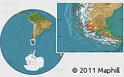 Satellite Location Map of the area around 52° 14' 43" S, 72° 10' 30" W