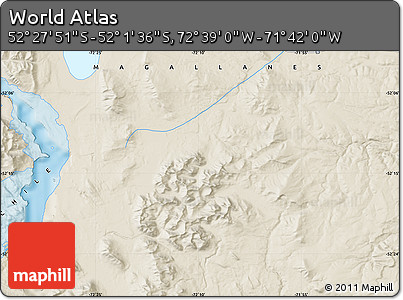 Shaded Relief Map of the Area around 52° 14' 43" S, 72° 10' 30" W