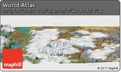 Satellite Panoramic Map of the Area around 52° 14' 43" S, 72° 10' 30" W