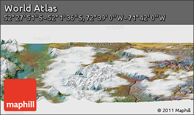 Satellite Panoramic Map of the Area around 52° 14' 43" S, 72° 10' 30" W