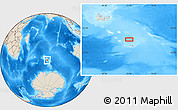 Shaded Relief Location Map of the area around 52° 14' 43" S, 73° 10' 30" E