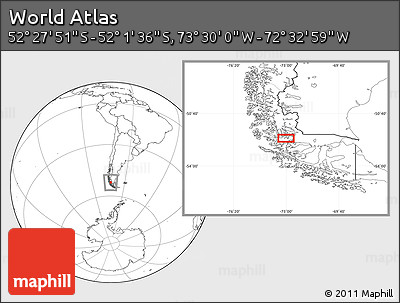 Blank Location Map of the Area around 52° 14' 43" S, 73° 1' 30" W