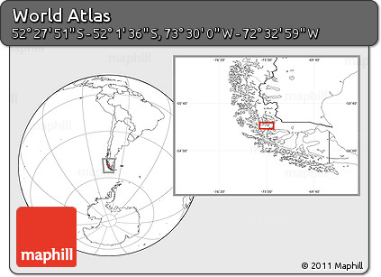 Blank Location Map of the Area around 52° 14' 43" S, 73° 1' 30" W