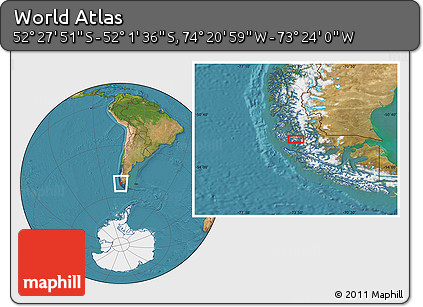 Satellite Location Map of the Area around 52° 14' 43" S, 73° 52' 30" W