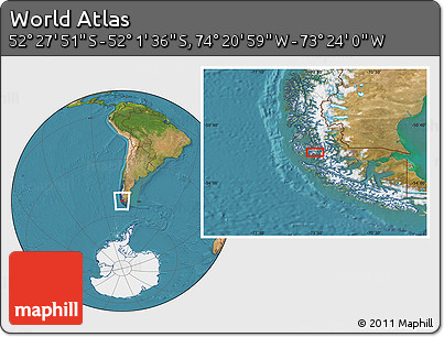 Satellite Location Map of the Area around 52° 14' 43" S, 73° 52' 30" W