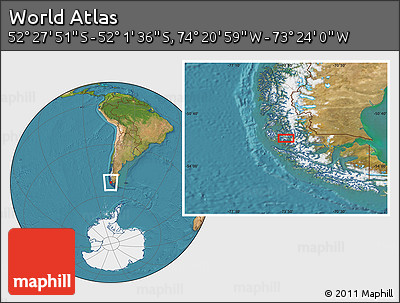 Satellite Location Map of the Area around 52° 14' 43" S, 73° 52' 30" W