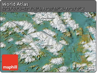 Satellite Map of the Area around 52° 14' 43" S, 73° 52' 30" W