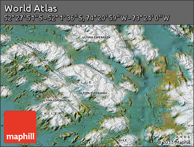 Satellite Map of the Area around 52° 14' 43" S, 73° 52' 30" W