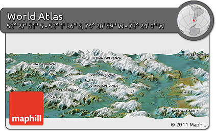 Satellite Panoramic Map of the Area around 52° 14' 43" S, 73° 52' 30" W