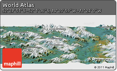 Satellite Panoramic Map of the Area around 52° 14' 43" S, 73° 52' 30" W