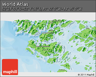 Political 3D Map of the Area around 52° 14' 43" S, 74° 43' 29" W