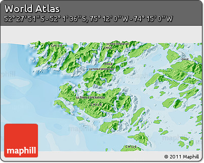 Political 3D Map of the Area around 52° 14' 43" S, 74° 43' 29" W