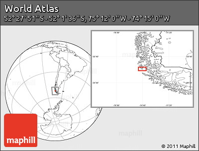 Blank Location Map of the Area around 52° 14' 43" S, 74° 43' 29" W