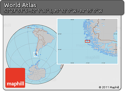 Gray Location Map of the Area around 52° 14' 43" S, 74° 43' 29" W