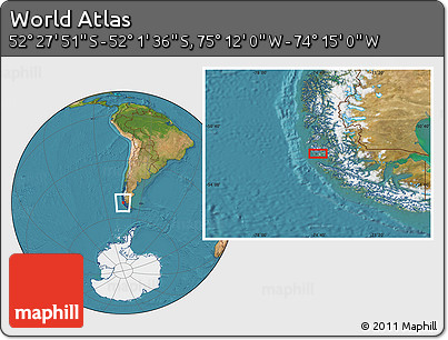 Satellite Location Map of the Area around 52° 14' 43" S, 74° 43' 29" W