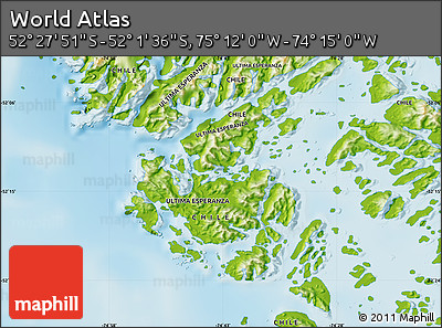 Physical Map of the Area around 52° 14' 43" S, 74° 43' 29" W