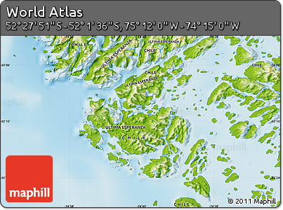 Physical Map of the Area around 52° 14' 43" S, 74° 43' 29" W