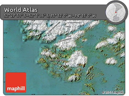 Satellite Map of the Area around 52° 14' 43" S, 74° 43' 29" W