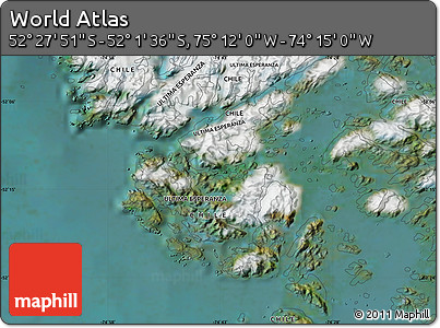 Satellite Map of the Area around 52° 14' 43" S, 74° 43' 29" W