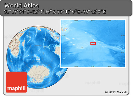 Shaded Relief Location Map of the Area around 52° 14' 43" S, 75° 43' 29" E